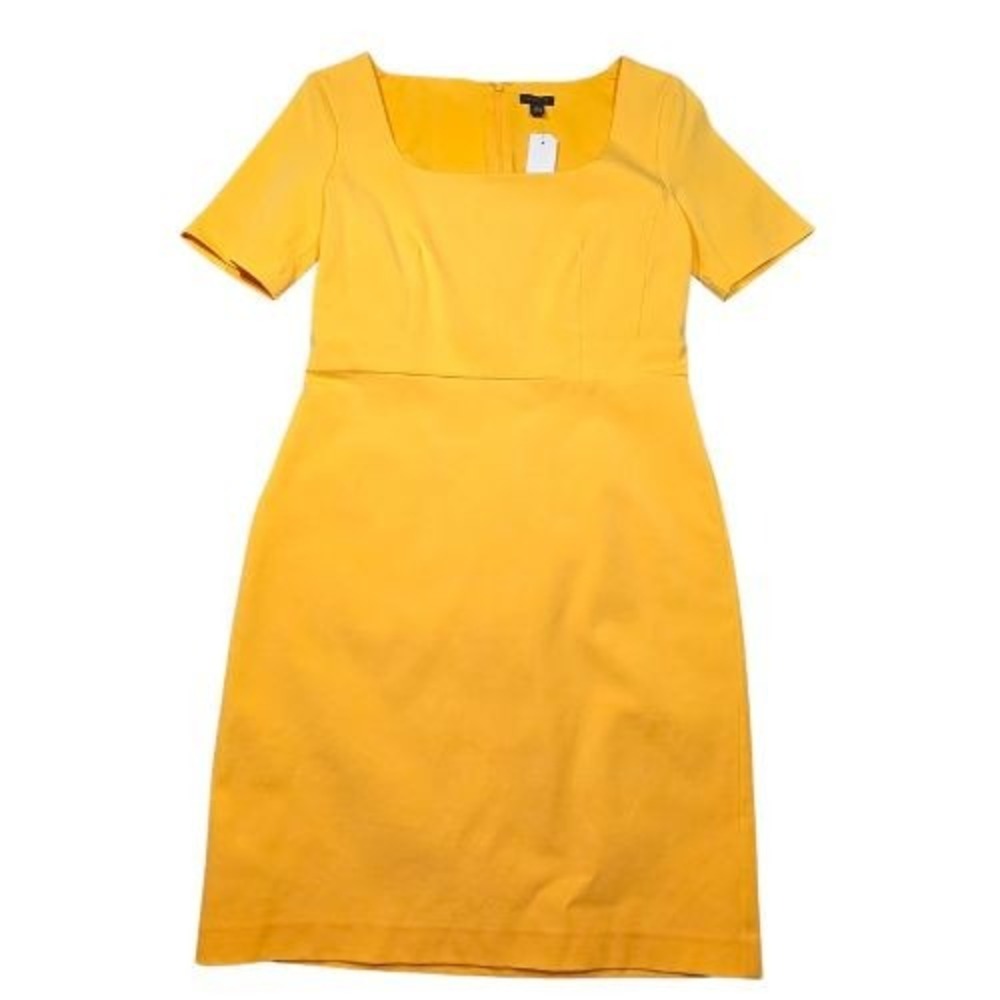 NWT Ann Taylor Sz 4 Yellow Square Neck Sheath Dress Short Sleeve Business Career
